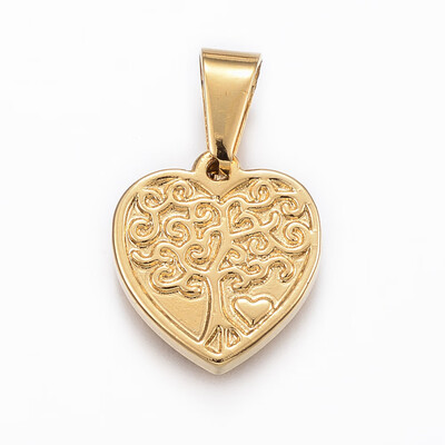 

304 Stainless Steel Pendants Heart with Tree Golden 185x17x3mm Hole 9x5mm