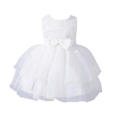 

1Year 2017 Kids Summer Infant Girl Bow Evening Dress Princess Birthday Party Short Mesh Dress Kids Baby Clothing