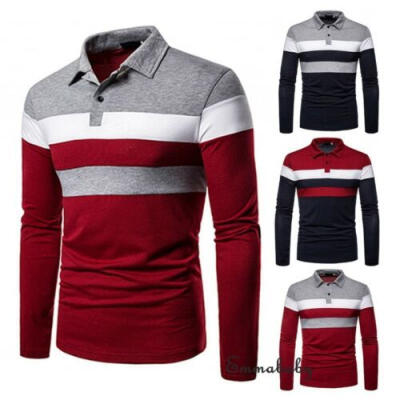 

Mens Slim Fit Pullover Long Sleeve Tee T-shirt Casual Tops Collar Blouse -XXL