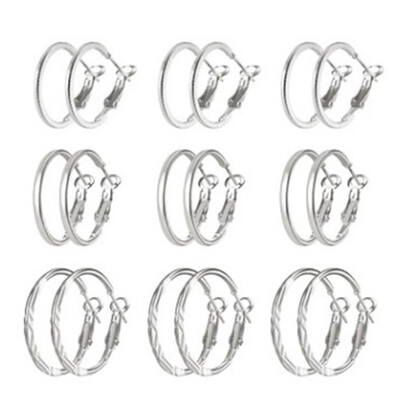 

9 PairSet New Fashion Punk Circle Round Hoop Earrings For Women Party