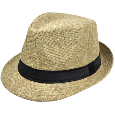 

Unisex Women Men Summer Casual Beach Trilby Hat Wide Brim Panama Hat With Black Ribbon