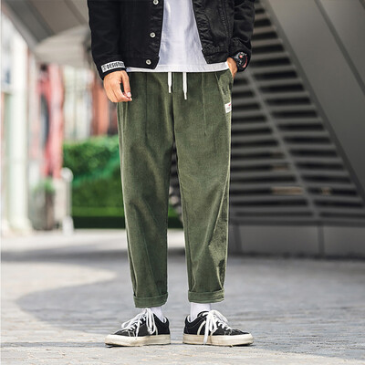

Gobestart Mens New Style Corduroy Casual Retro Trousers Fashion Large Pure Color Pant
