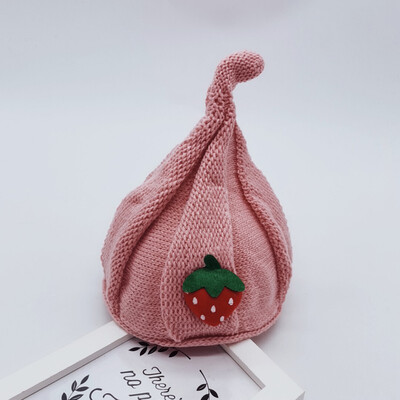 

Newborn Cute Autumn Winter Kids Hats Girls Kids Baby Boys Strawberry Pattern Hats Knitted Wool Hemming Caps