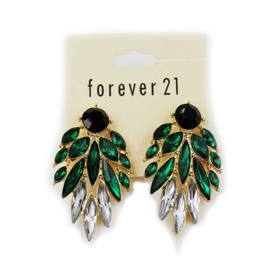 

New Green Crystal Earrings Gold Color Pink Green Black Dangles Earrings For Women CZ Stone Brincos