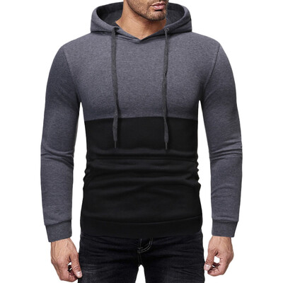 

Toponeto Men Autum Winter Long Sleeve Hooded Sweatshirt Patchwork Outwear Tops Blouse
