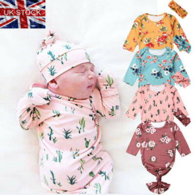 

Uk 2Pcs Floral Swaddle Wrap Blanket Baby Sleeping Bag Sleepsack Headband Hat Set