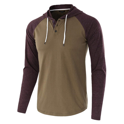 

Toponeto Men Lightweight Long Sleeve Button Drawsting Patchwork Hoodie Shirt Tops Blouse