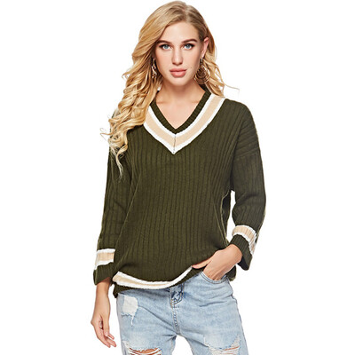 

Tailored Womens Long Sleeve V Neck Pullover Sweater Ladies Loose Blouse Knitting Top