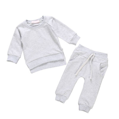 

Autumn Baby Boys Girls Clothes Set Solid Print Long Sleeve Sweatshirt Tops And Pants Trouser Costume Set