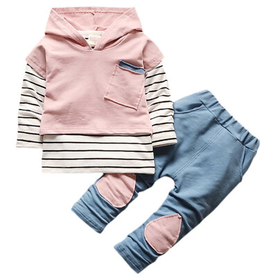 

hooded set baby boys clothing set children hoodies pants striped winter warm clothes boys girls sets autumn new arrival