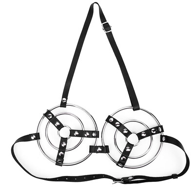 

Women Sexy Bra Leather Adjustable Buckle Design Strap Alloy Circle Erotic Adults Bra Lingerie