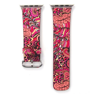 

Chinese Style Leather Strap Watch Band 38mm40mm 42mm44mm Flower Prints Vintage Floral National Folk Pattern