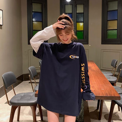

Women Harajuku Style T-Shirts Small Fresh Fake Two-piece Pullovers T Shirts Long Sleeve O-Neck Loose FemaleTops