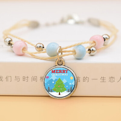 

Fashion Time Gem Christmas Tree Elk Snowman Pendent Bracelet For Childrens