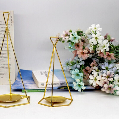 

Gobestart Geometric Iron Light Candle Holder Candlestick Creative Lantern Indoor Decor