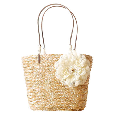 

Fashion Novel Solid Color Handbag Three-dimensional Flower Decoration Handbag Straw Women Handbag