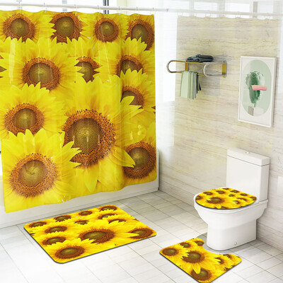 

〖Follure〗Sunflower Shower Curtain Floor Mat Four-piece Bathroom Mat Set