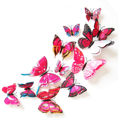 

New Qualified Refrigerator Stickers 12 pcs Decal Wall Stickers Home Decorations 3D Butterfly Rainbow PVC For Living Room