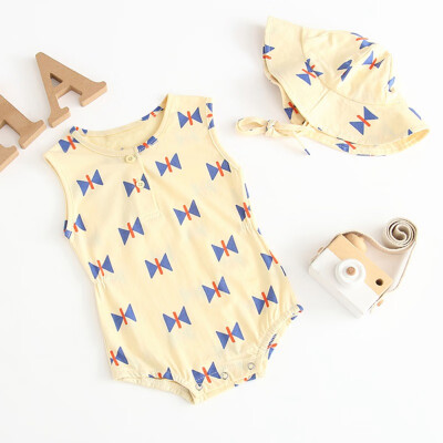 

Summer Baby Girl Cotton Geometric Pattern Infant Sleeveless JumpsuitHat Newborn Romper Set Cute Baby Home Suits