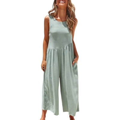 

Jumpsuit Womens rompers summer new solid color sleeveless round neck vadim casual simple jumpsuit Combinaison Femme