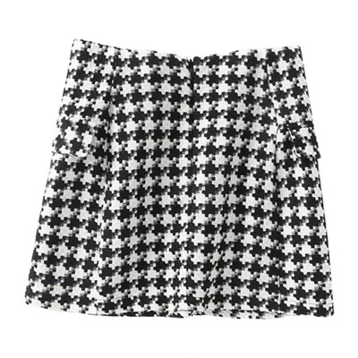 

Skirt Women Autumn Winter Double-breasted Woolen Lattice Skirt New High Waist Short Skirt Hip Skirt