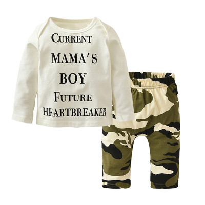 

Spring Autumn Set Casual Baby Boy Letter Printing Long Sleeve Top And Camouflage Trousers Kids Two-piece Outfit Set