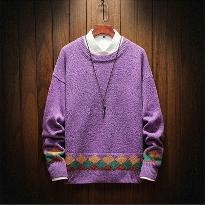 

Toponeto Mens Autumn Winter Casual Long Sleeve Solid Color Vintage Ethnic Sweaters Tops