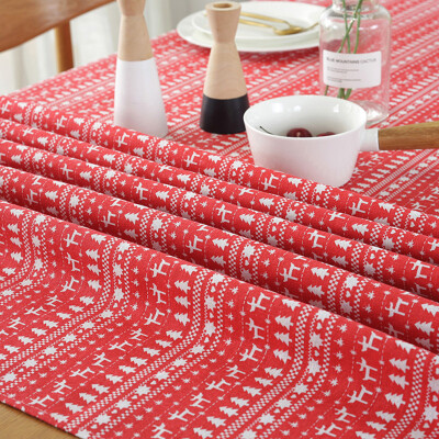 

Christmas Tablecloth Red Christmas Tree Elk Cotton And Linen Tablecloth Party Table Decoration