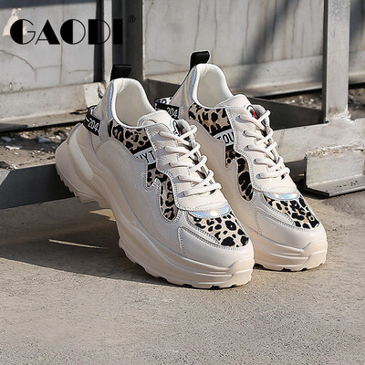 

Ms Gao Di Gao Di thickened round head with lace wild leopard casual old shoes female rice 39