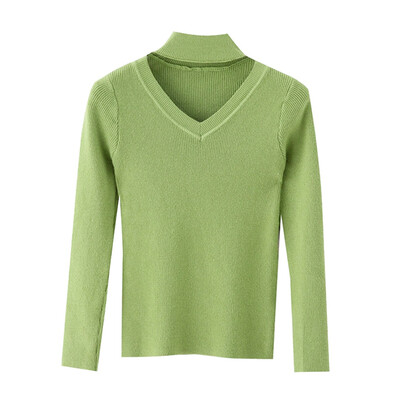 

Sweaters V-neck slim slimming women Halter long sleeve knitted tops Autumn v-neck winter pullover Casual ladies jumper pull slim