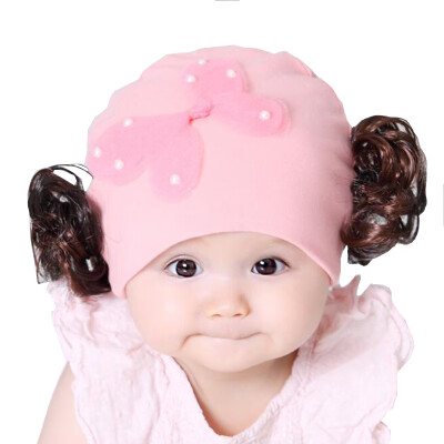 

Newborn Baby Girl Kids Warm Hat Cotton with wig Head Knit Crochet Beanie Cap New 0-12Months