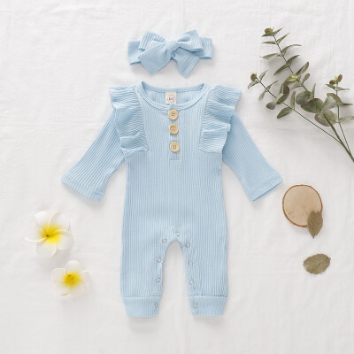 

2019 Autumn Baby Girls Rompers Clothes Cute Cotton Newborn Jumpsuit Playsuit Infant Toddler RomperHeadband 2Pcs Outfits Set