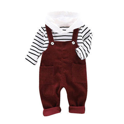 

Autumn Baby Boy Clothes 2pcs Long Sleeve Striped Hoodie SweatshirtStrap Trousers Pants Casual Baby Clothes Sets