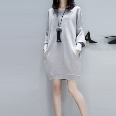 

Tailored Women Autumn Fashion O-Neck Fake Two-Piece Long Sleeve Pocket Pure Color Dress