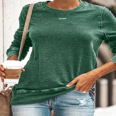 

Trendy Solid Color Round Neck Long Sleeve Tee