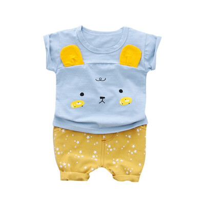 

Summer Baby Boys Girls Short Sleeve Cartoon Bear Print T-Shirt TopsShorts Suits Casual Outfits Sets New