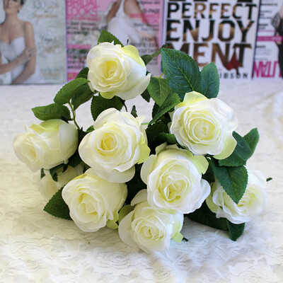 

Gobestart 9Heads Artificial Fake Silk Roses Flower Bridal Bouquet Wedding Party Home Decor
