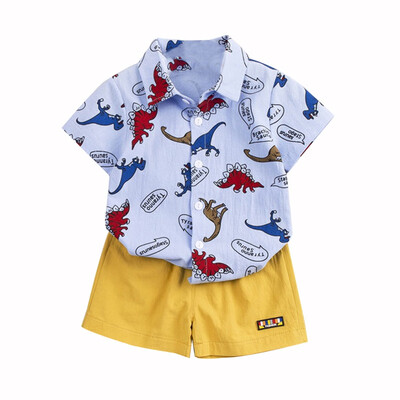 

762Summer Children Baby Boys Casual Short Sleeve Cartoon Dinosaur Print T-shirt TopsShorts Set