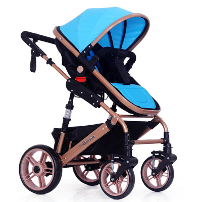 

High View Baby Stroller Foldable Travel Pram Convertible Baby Carriage with Multi-Positon Reclining Seat Extended Canopy Newborn