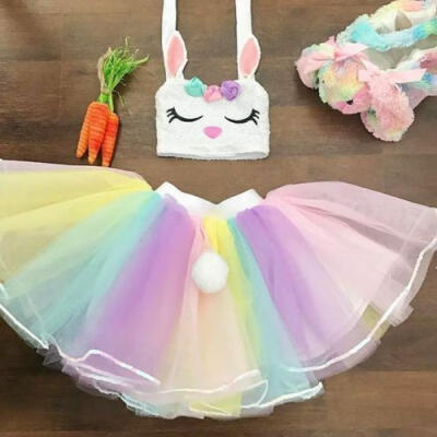 

UK Toddler Baby Girls Bunny Crop Top Tutu Tulle Skirt Set Clothes Summer Easter