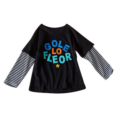 

Children Tops 1-7T Autumn Cute Stitching Stripes Print Wear Round Collar Long Sleeved Cotton Casual T-Shirt