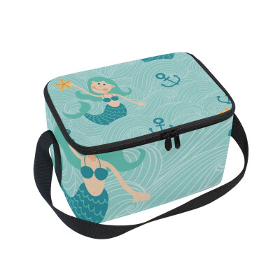 

ALAZA Lunch Box Insulated Pattern With Mermaids Lunch Bag Large Cooler Tote Bagfor Men Women