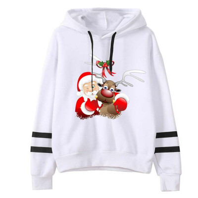 

Tailored Women Christmas Print Hooded Long Sleeves Sweatshirt Hooded Pullover Tops Shirt