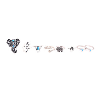 

8PCS vintage bohemian snake elephant turquoise unicorn suit Ring