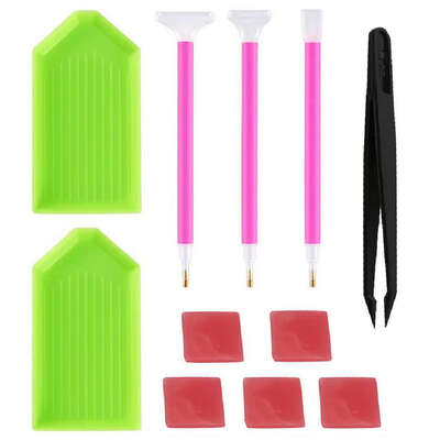 

11Pcsset Diamond Painting Cross Stitch Tool Kit Point Drill Pen Glue Plastic Tray Tweezers for DIY Crafts