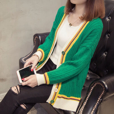 

Women Patchwork Sweaters Knitted Cardigans Female Long Sleeve Sweater Single Breasted Loose Tops Autumn Winter Pockets Tops