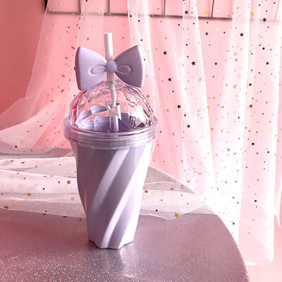 

Gobestart 400ML Lovely Straw Cup Cold Drink Cup Plastic With Bow Lid Straw Cup Bottle HOT