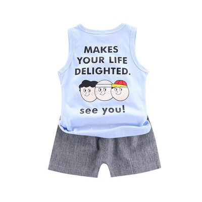

Summer Cotton Baby Boys Sleeveless Cartoon Letter Print Tops Blouse VestShorts Casual Outfits Sets