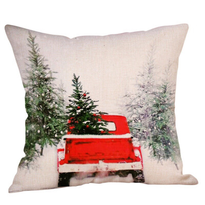 

Christmas Car Pattern Printed Pillow Cover Cotton Linen Cushion Cover Holiday Decorative Throw Pillow Case Sofa Car Home Decor