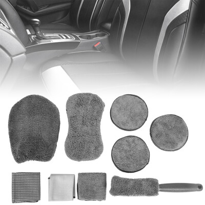 

9 Pcs Microfibre Cleaning Auto Car Detailing Soft Cloths Wash Towel Duster Brush